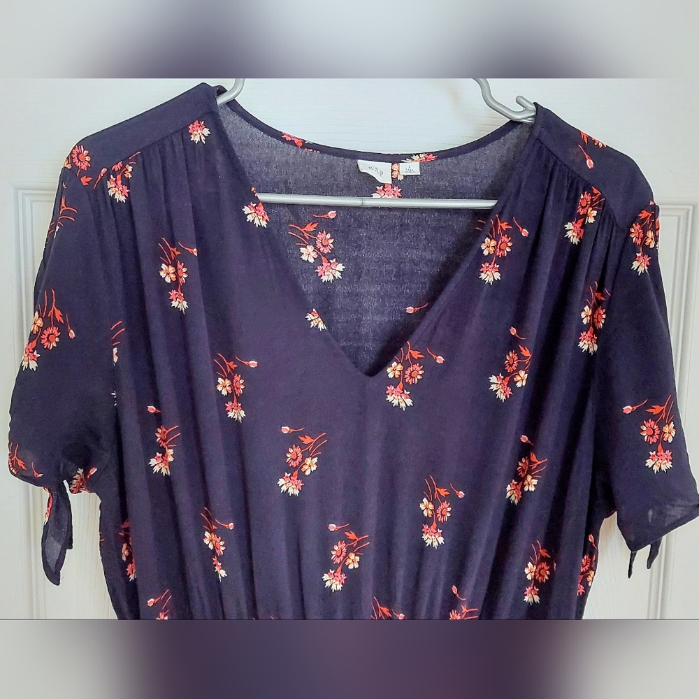 GAP Dark Blue Midi Dress with Floral Accents, Tall Size